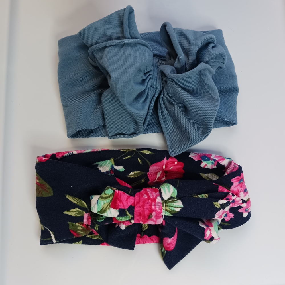 New RuffleButts Big Bow Headband Set Blue Floral